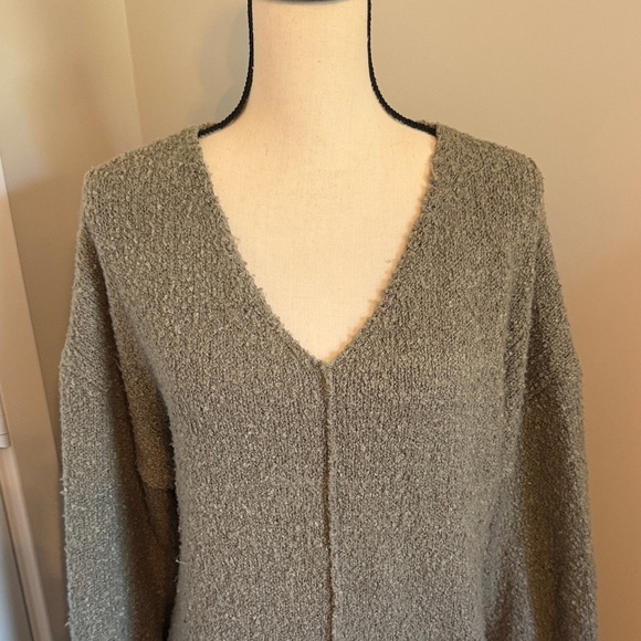 Cozy V-Neck Sweater in Olive Green - Picture 2 of 4
